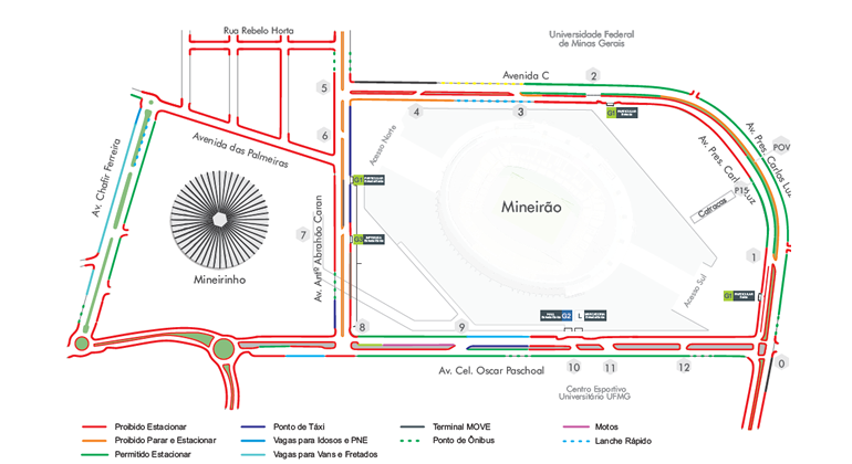 Mapa de operação de trânsito para evento 4º Ride Batom, no Mineirão, no sábado, dia 26/10