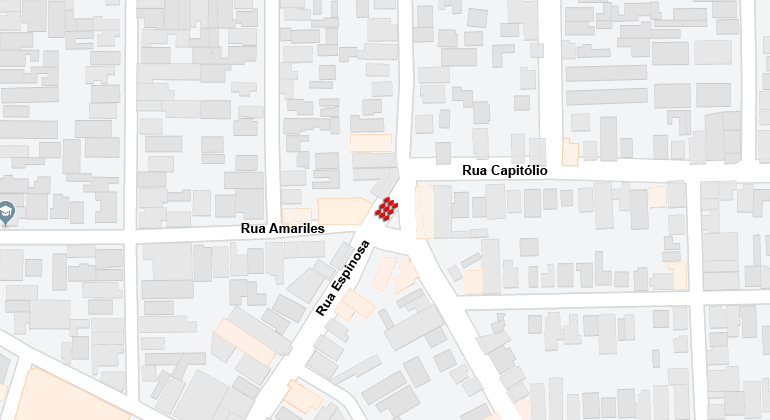 Em função de obra da Sudecap, a rua Espinosa, entre ruas Amarílis e Capitólio, no bairro Caiçara, estará interditada entre os dias 1 e 3/6. Arte: PBH Mapa de mudança no transporte coletivo em função de obra da Sudecap no bairro Caiçara de 1 a 3/6.