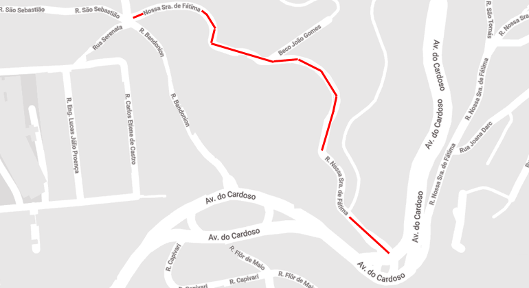 Imagem gráfica de mapa mostrando a rua que será recapeada