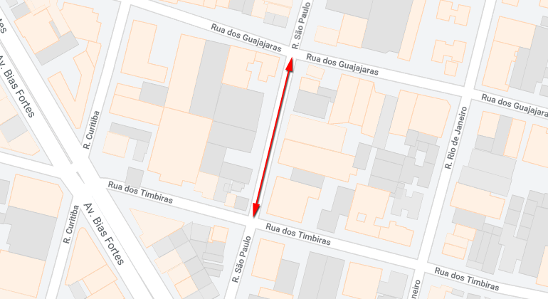 Mapa da alteração de trânsito na rua São Paulo, região central de BH, em função de evento religioso no domingo, dia 7/7.