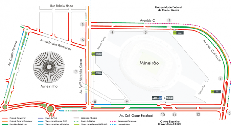 Mapa da operação de trânsito para show Sandy e Júnior – Nossa História, no sábado, dia 17/8. 