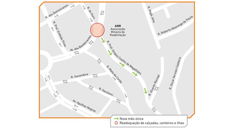 Mapa da mudança de circulação no bairro Mangabeiras. 