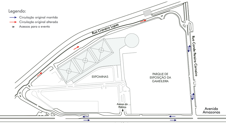 BHTrans realiza operação especial de trânsito para o evento no Parque de Exposições da Gameleira, no dia 10/8. Arte: PBH Mapa da operação especial de trânsito para o evento V Burn Experience, no Parque de Exposições da Gameleira, no dia 10/8.