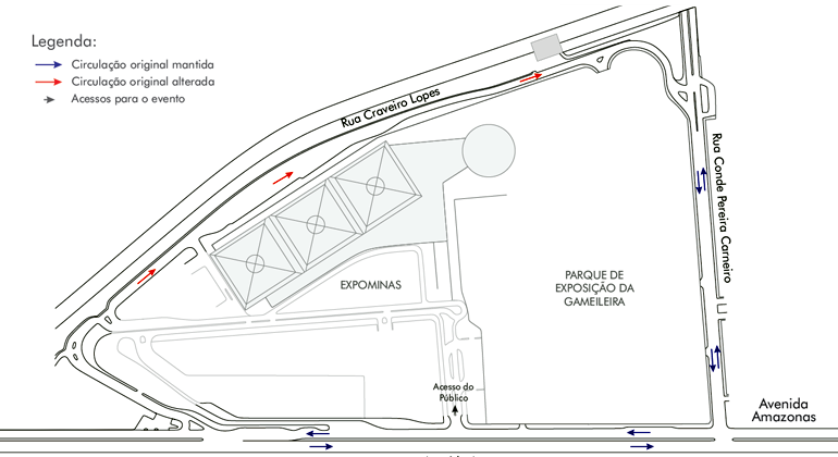 Mapa da operação especial de trânsito para o evento V Burn Experience, no Parque de Exposições da Gameleira, no dia 10/8. 