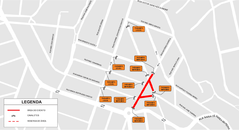 BHTrans realiza operação de trânsito e em função do evento Viva a Rua BH, realizado nos dias 26 e 27//7, no bairro Céu Azul. Arte: PBH Mapa da operação de trânsito Bairro Céu Azul, a partir do dia 26/7.