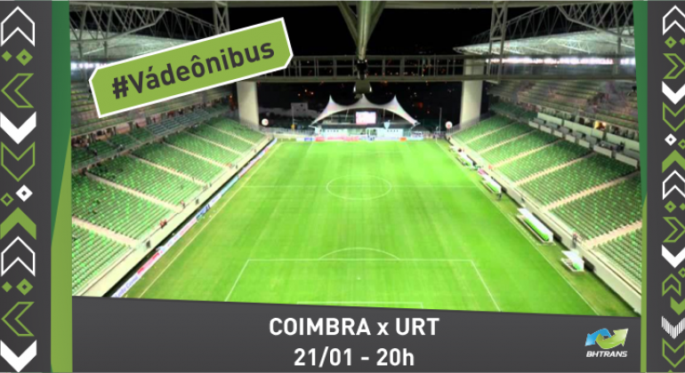 Para o jogo de futebol, a linha especial 9033 (Arena Independência/Centro) começa a operar no dia 21/1 às 19h, partindo da rua dos Tamoios. #Vá de ônibus: Coimbra x URT, 21/1, 20h