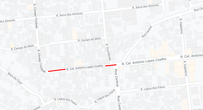Mapa da interdição da rua Cel. Antônio Lopes Coelho.