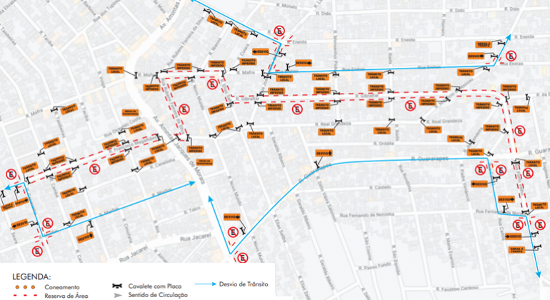 Mapa da alteração de itinerário da linha 4405 em função de obra de adutora, de 20/01 a 12/03.