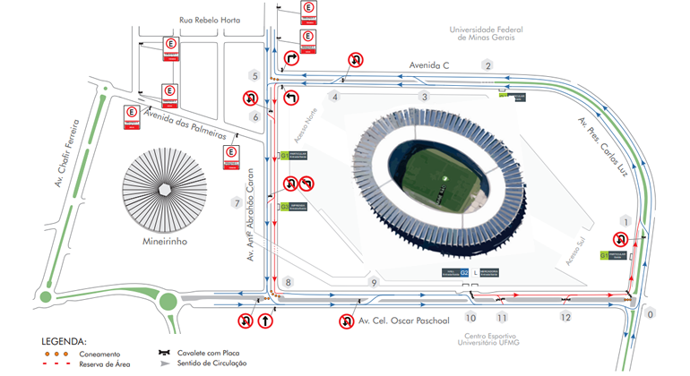 Mapa para acesso à esplanada do Mineirão