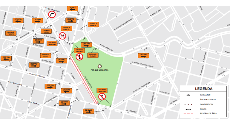 BHTrans realiza operação para o desfile da Banda Mole neste sábado, dia 15 Mapa parcial de Belo Horizonte mostrando a operação de trânsito no Centro