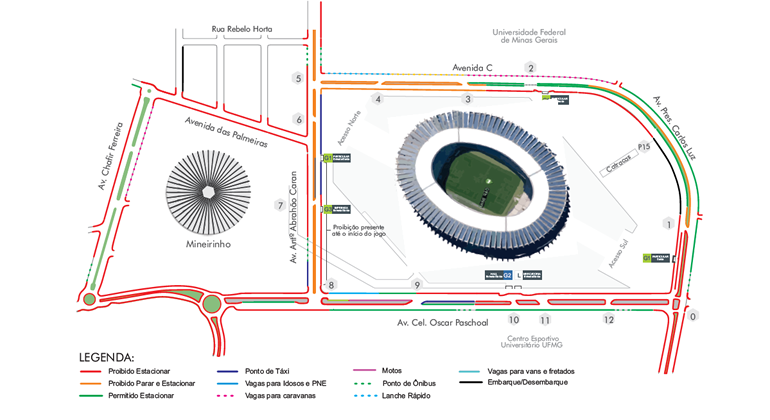Esplanada do Mineirão terá operação de trânsito para o evento Carnaval do Bem Mapa do entorno do Mineirão com intervenções de trânsito