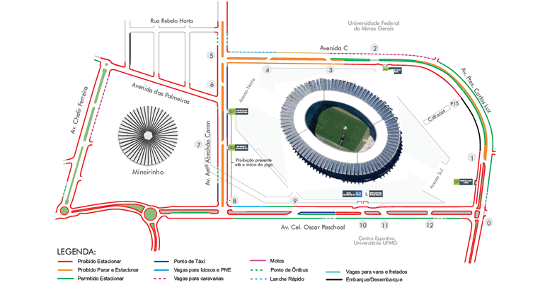 Operação especial para o Festival Sensacional, neste sábado, dia 8, no Mineirão Mapa para acesso ao Mineirão