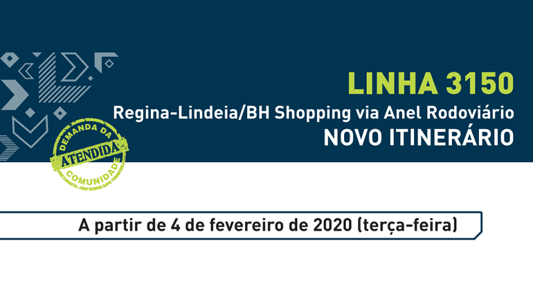 Linha 3150: Regina-Lindéia/BH Shopping via Anel Rodoviário. Novo itinerário.