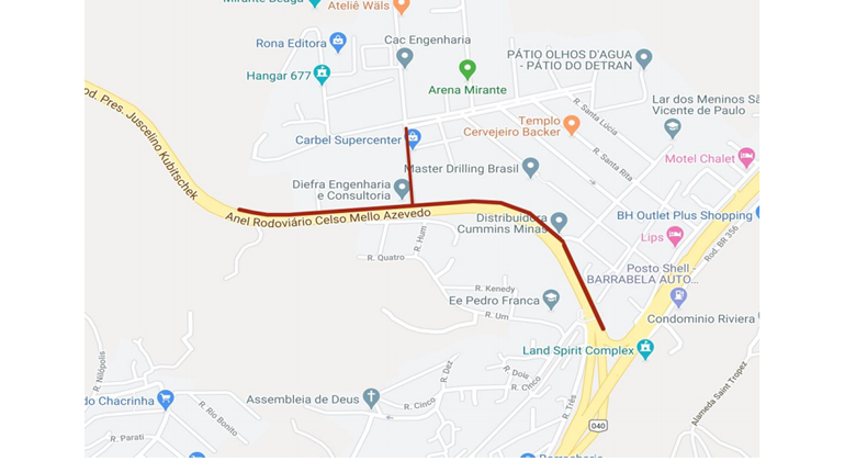 Mapa de acesso ao bairro Olhos D'agua