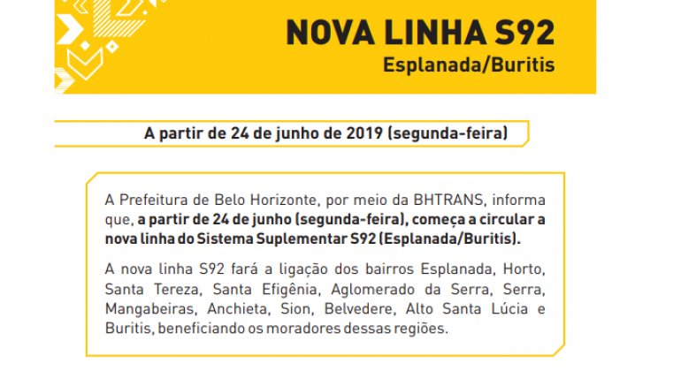 Nova linha do Sistema Suplementar, a S92 (Esplanada-Buritis), começa a circular Folheto informa sobre nova linha suplementar S92