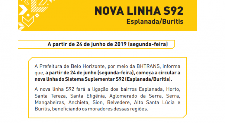 Folheto informa sobre nova linha suplementar S92