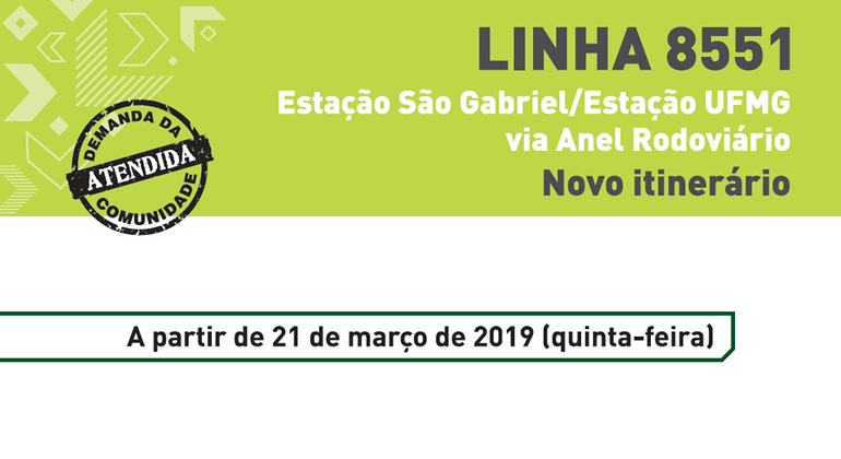 Linha 8551 terá itinerário alterado no bairro Universitário Demanda da comunidade atendida: Linha 8551. Estação São Gabriel/Estação UFMG via anel Rodoviário. Nova Itinerário.