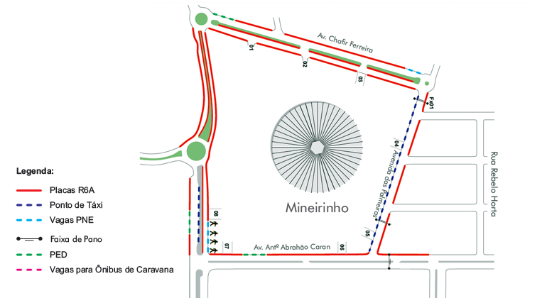 BHTrans realiza esquema especial de trânsito no Mineirinho até o dia 17/3 por ocasião das apresentações do Cirque du Soleil. Arte: PBH Mapa de operação de trânsito no Mineirinho em funcção das apresentações do Cirque du Soleil.