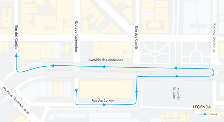 Mapa da operação de transportes e trânsito realizada para o Duelo de MCs, entre os dias 15 e 17/12.