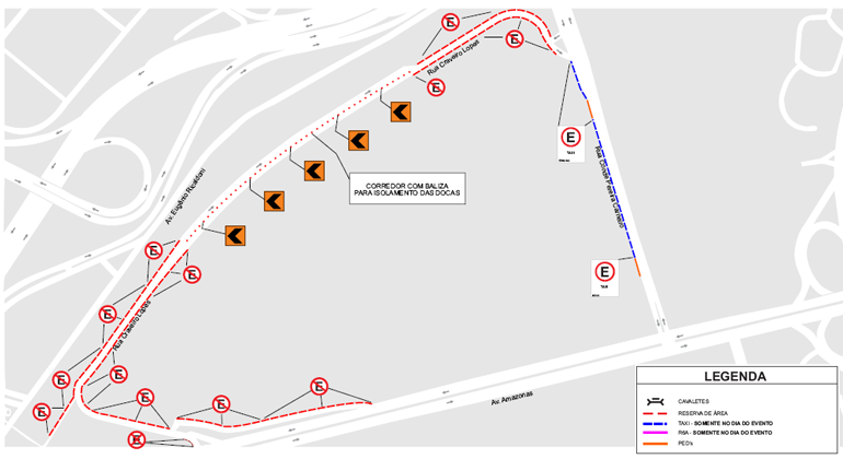 Entorno do Expominas terá operação especial de trânsito para a 29ª Expocachaça Mapa mostra alteração do trânsito na região do Expominas