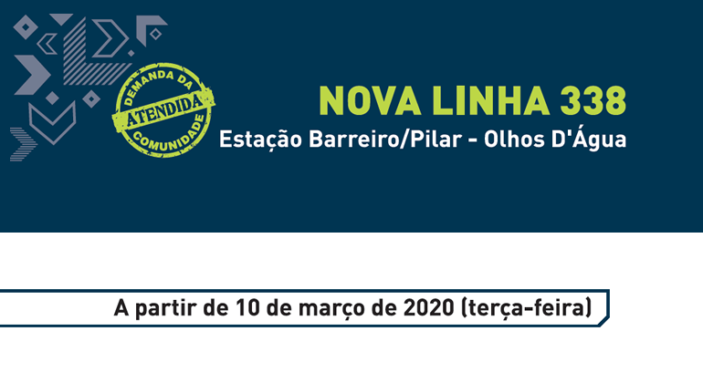 Nova linha liga bairros Pilar e Olhos D’Água à região Barreiro Nova linha 333, Estação Barreiro/Pilar - Olhos D´Água