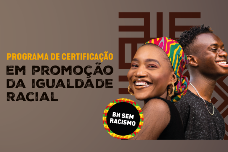 Banner com duas pessoas negras de lado sorrindo. Texto do banner: Programa de certificação - Em promoção da igualdade racial 