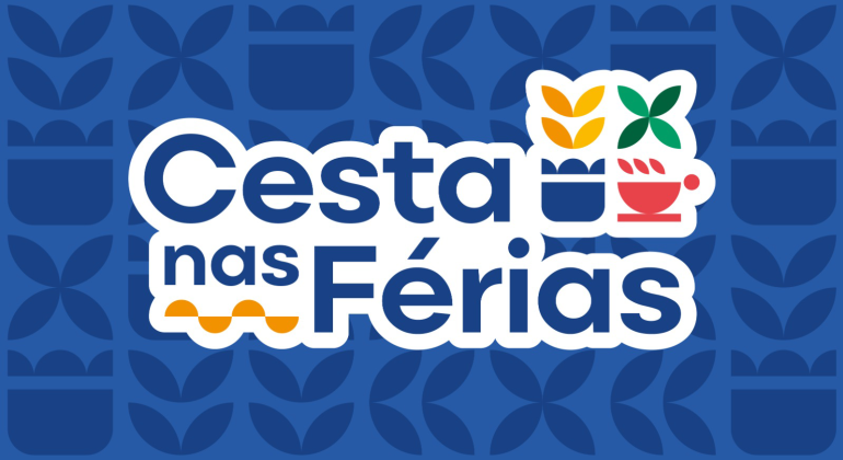 Imagem com ícones coloridos e os dizeres Cesta nas Férias
