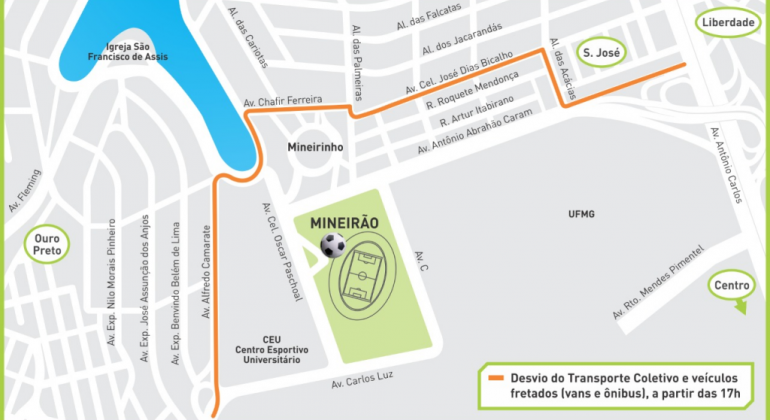 Operação para o jogo Atlético-MG X Internacional, neste sábado, dia 2 Arte feita pela Prefeitura