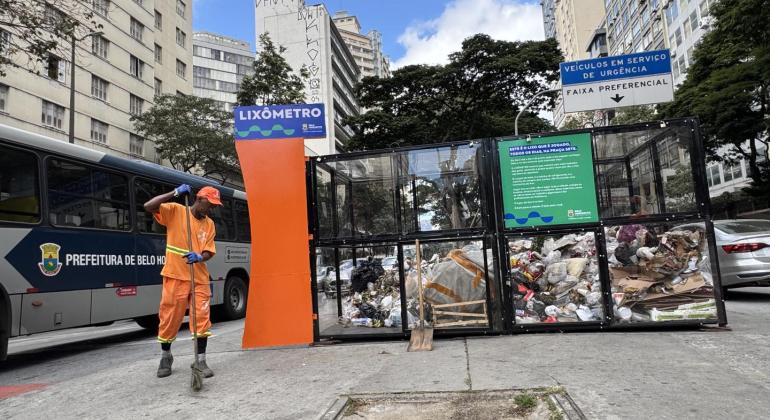 Lixômetro armazena 4,4 toneladas de resíduos recolhidos no entorno da Praça Sete