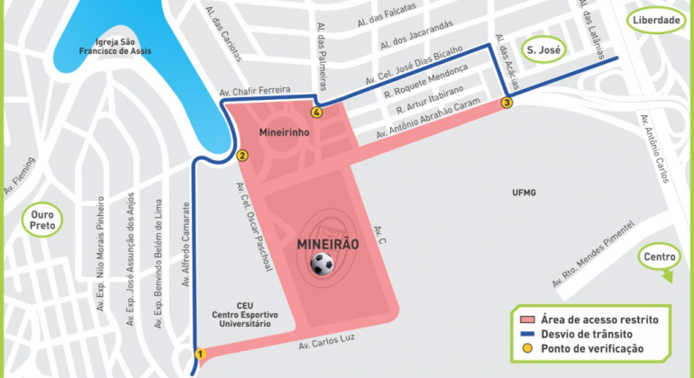 Operação para o jogo Atlético-MG X Palmeiras, nesta terça-feira, dia 28 Arte feita pela Prefeitura