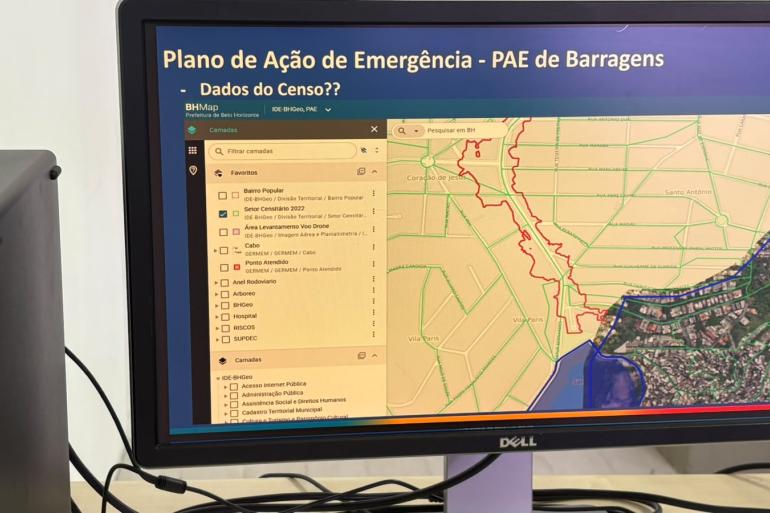 Nova tecnologia melhora a previsibilidade e rapidez da resposta aos impactos de eventos adversos Reprodução de um mapa de geoprocessamento de BH que dá um exemplo de mapeamento de território para subsidiar ações de planejamento, prevenção e resposta a situações de risco.