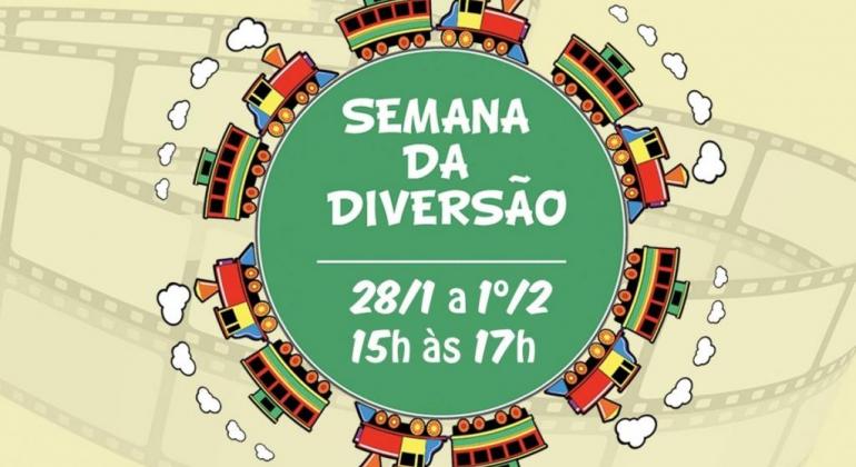 A PBH, por meio da Fundação Municipal de Cultura, promove a Semana da Diversão no Centro Cultural Pampulha, de 28/1 a 1º/2. Arte: PBH Semana da Diversão - 28/1 a 1º/2. 15h às 17h