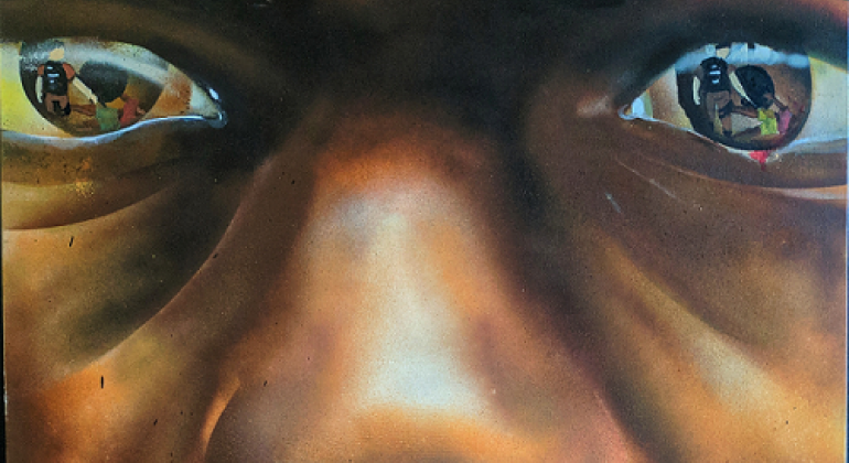 Centro Cultural recebe exposição com olhares sobre identidade negra e periférica Pintura mostra olhos de homem negro