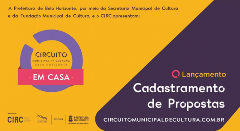 Artistas já podem cadastrar propostas para se apresentar no “Circuito em Casa” "Circuito em Casa", cadastramento de propostas