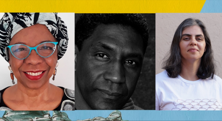 FLI BH abre sua 4ª edição reivindicando diversidade editorial Imagem de Ana Elisa Ribeiro, Edimilson de Almeida Pereira e Madu Costa