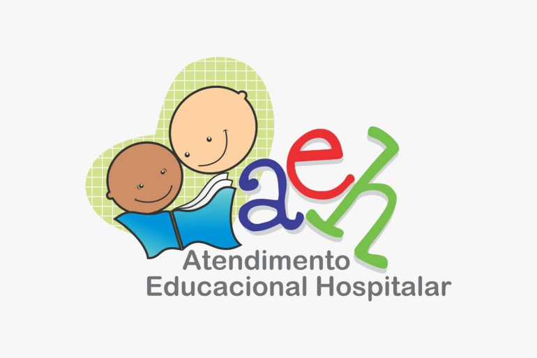 Atendimento Educacional Hospitalar Logotipo do Atendimento Educacional Hospitalar, com duas crianças lendo