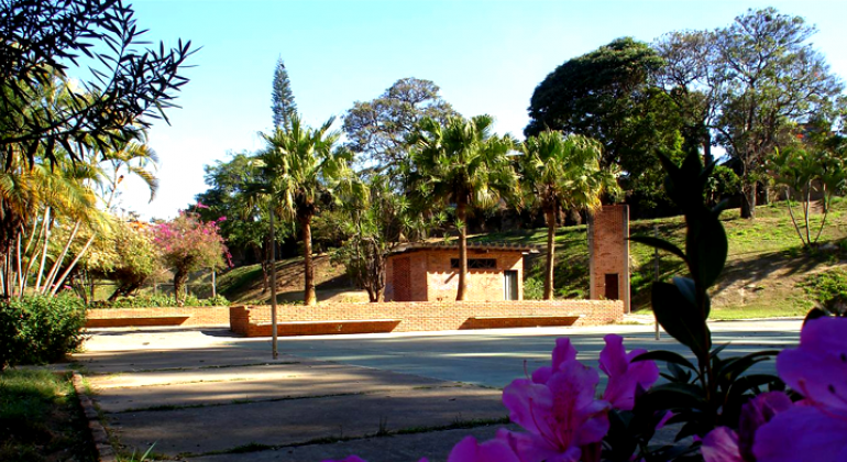 Construção com telhado cercada de árvores, durante o dia. 