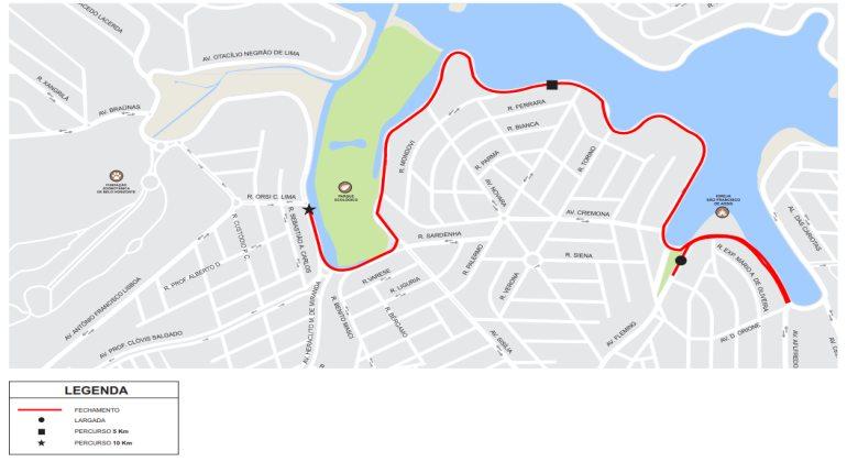 Mapa com os desvios de trânsito e do transporte coletivo