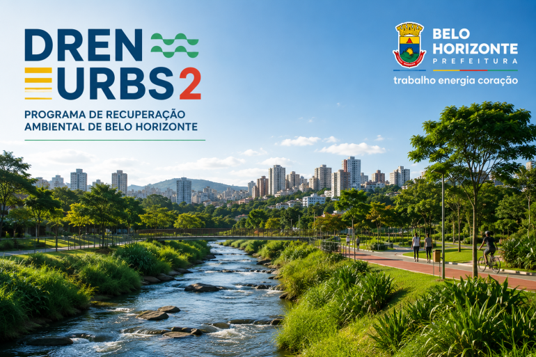 DRENURBS 2 Imagem panorâmica de BH e faixa com os dizeres DRENURBS 2
