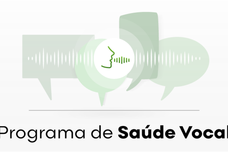 Programa de saúde vocal com ondas sonoras ao fundo 
