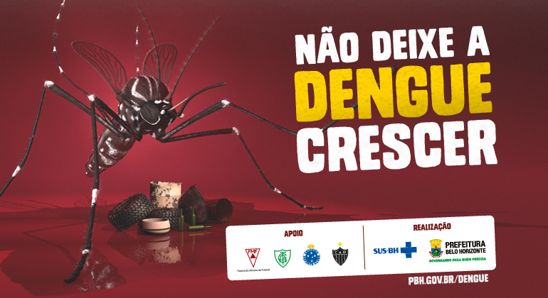 Mosquito da Dengue com o slogan "Não deixe a Dengue crescer"