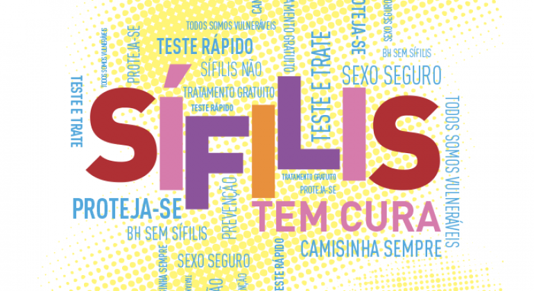 Exames rápidos para diagnóstico da sífilis estão disponíveis nos 152 Centros de Saúde e nos dois Centros de Testagem e Aconselhamento de BH. Arte: PBH Sífilis tem cura