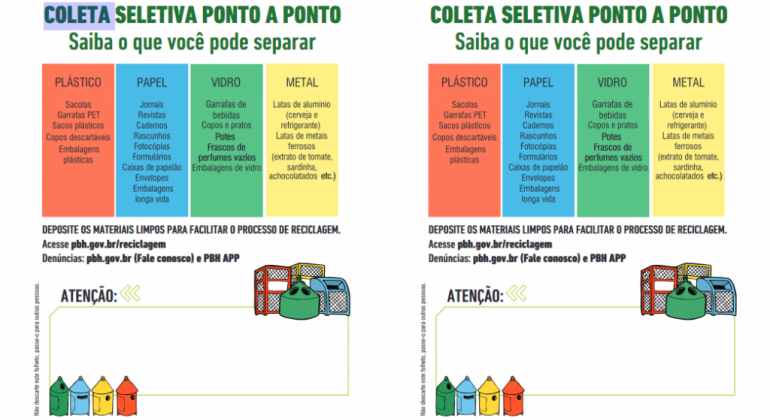 Prefeitura instala quatro contêineres para entrega de recicláveis no Estoril Panfleto sobre coleta seletiva