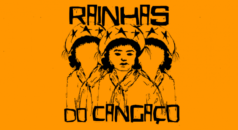 Evento fecha a temporada de quadrilhas da capital no CRJ com atrações como shows, oficinas, exposições e apresentações de dança. Arte: PBH Desenho de três mulheres com roupas de cangaço com os dizeres: "Rainhas do cangaço".