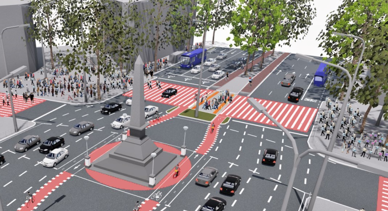 Imagem feita em computador mostra Praça Sete com pinturas de sinalização na Avenida Afonso Pena