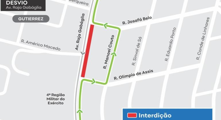 Raja Gabaglia será interditada para obras da Copasa, a partir de sábado (12)