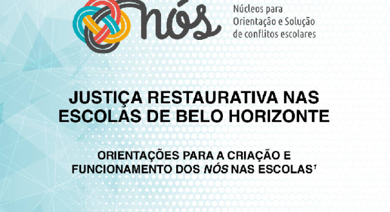 Programa Nós A imagem mostrada tem um fundo azul-claro e uma logo que que forma a palavra Nós, escrita em preto, que sai de um nó formado por linhas nas cores vermelha, amarela e azul