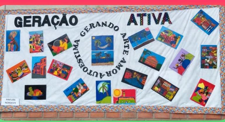 Geração Ativa Banner mostrando fotos coloridas, onde se lê Geração Ativa- Gerando arte, amor, autoestima