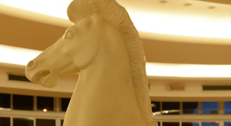 Estatua de cabeça cavalo branco ateniense