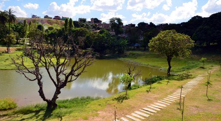 Lagoa da Fundação Zoobotânica durante o dia. 